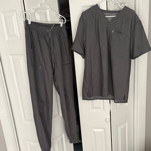 Fabletics jogger style Gray Scrub Set with V-Neck Top and Jogger Pants